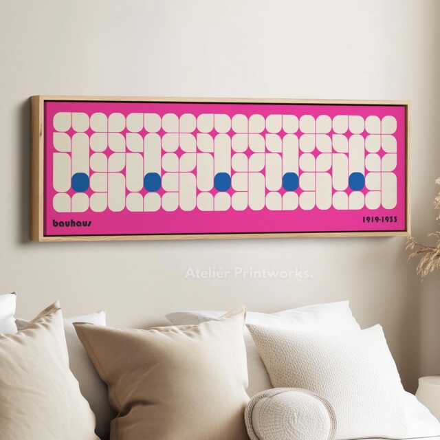 Pink Bauhaus Geometric Horizontal Long Wall Art Framed Canvas Print For Living Room Bedroom Hallway Or Modern Office Spaces - image 1