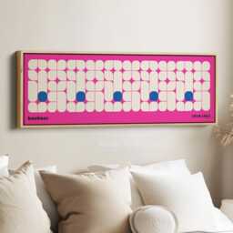 Pink Bauhaus Geometric Horizontal Long Wall Art Framed Canvas Print For Living Room Bedroom Hallway Or Modern Office Spaces