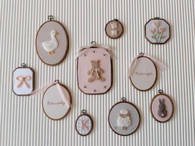 Custom Girl Nursery Wall Art Set - Embroidery Hoop Gallery - Baby Room Decor Personalized Farmhouse Handmade Heirloom Gift - image 1