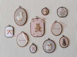Custom Girl Nursery Wall Art Set - Embroidery Hoop Gallery - Baby Room Decor Personalized Farmhouse Handmade Heirloom Gift
