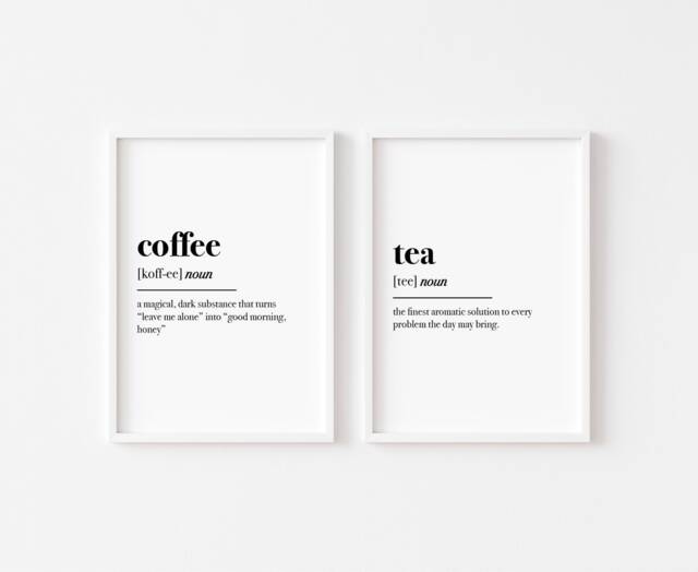 Kitchen Prints - Wall Art Set Of 2 Decor Coffee Definition Tea Print Caffeine Home