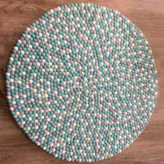 Light Blue Felt Pom Rug - Unique Handmade Round For Kids' Rooms Turquoise Color Cozy Foot Rugs Bedroom - image 1
