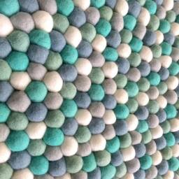 Light Blue Felt Pom Rug - Unique Handmade Round For Kids' Rooms Turquoise Color Cozy Foot Rugs Bedroom - thumbnail 3