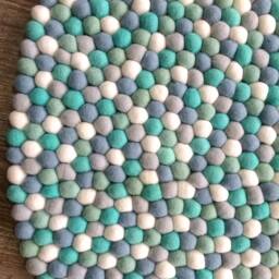 Light Blue Felt Pom Rug - Unique Handmade Round For Kids' Rooms Turquoise Color Cozy Foot Rugs Bedroom - thumbnail 2