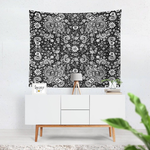 Floral Black White Tapestry Wall Hanging Bird Art Tapestries Floral Shabby Chic - image 1