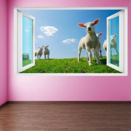 Cute Lambs Wall Decal Sticker Mural Poster Print Art Kids Room Home Farm Decor Ez16 - thumbnail 2