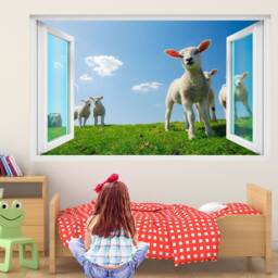 Cute Lambs Wall Decal Sticker Mural Poster Print Art Kids Room Home Farm Decor Ez16 - thumbnail 1