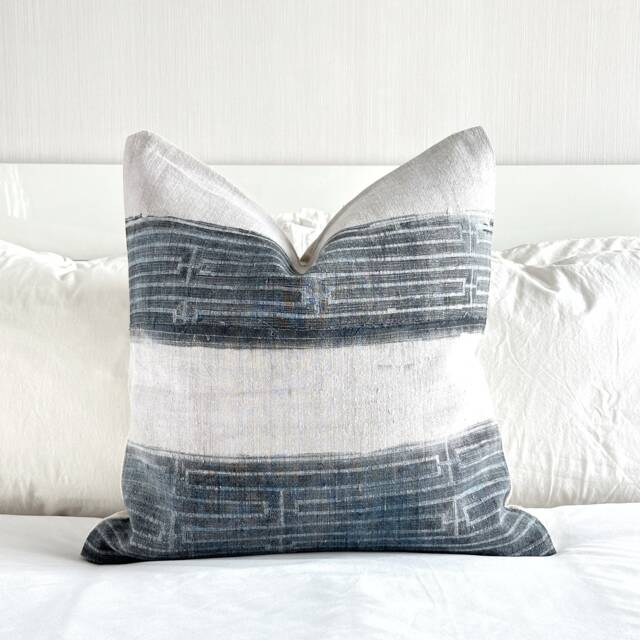 Handmade Indigo Hemp Pillow Cover Vintage Block Print, 20 - image 1