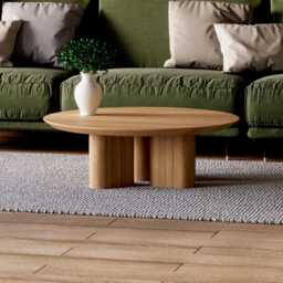 Modern Coffee Table - Round Coffee Table Unique Solid Wood Oak Scandinavian Living Room - thumbnail 3