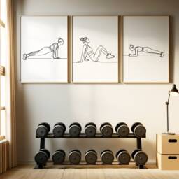Women Home Gym Prints - 3 Posters - Line Drawing Design Fitness Girl Poster Athlete Decor Gymnasium Wall Art Gift - thumbnail 1