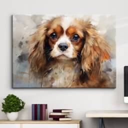 Cavalier King Charles Spaniel Crown Dog Pet Abstract Modern Painting Wall Art, Framed Canvas Poster Print, Home Kitchen Office Room Decor - thumbnail 1