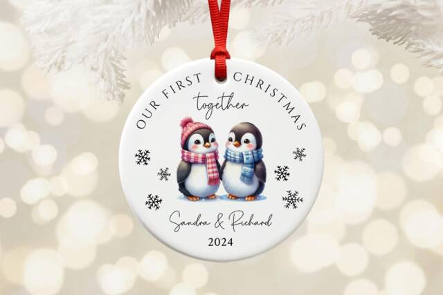 Our First Christmas Together Ornament, Penguin Tree Decoration, Gift For Boyfriend Girlfriend - image 1