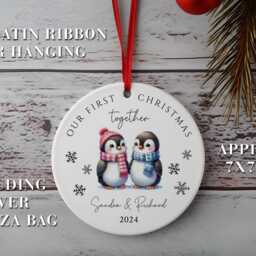 Our First Christmas Together Ornament, Penguin Tree Decoration, Gift For Boyfriend Girlfriend - thumbnail 3