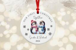 Our First Christmas Together Ornament, Penguin Tree Decoration, Gift For Boyfriend Girlfriend - thumbnail 1