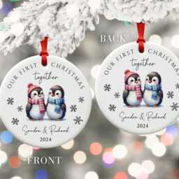 Our First Christmas Together Ornament, Penguin Tree Decoration, Gift For Boyfriend Girlfriend - thumbnail 2