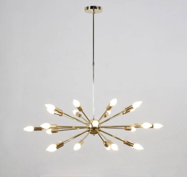 Handmade Brass Sputnik Chandelier, Mid Century Modern Ceiling Light - image 1