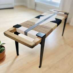 Hand-Woven Entryway Bench Mcm Style End Of Bed & Mudroom Seating - Custom-Made, Multiple Sizes - thumbnail 3