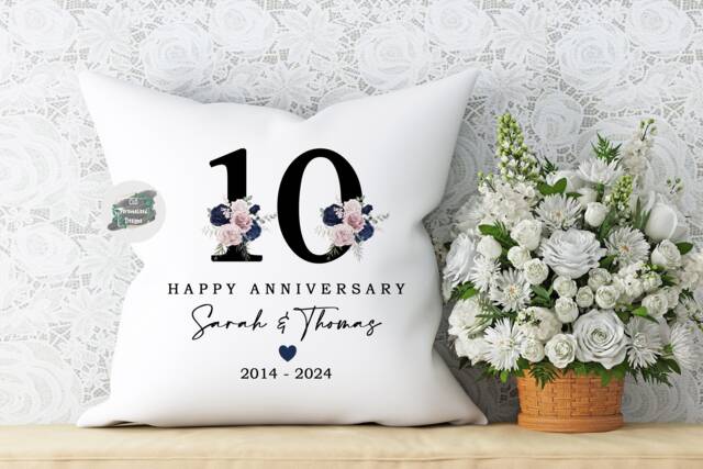 Personalised Floral Anniversary Cushion, Keepsake Wedding Gift - image 1