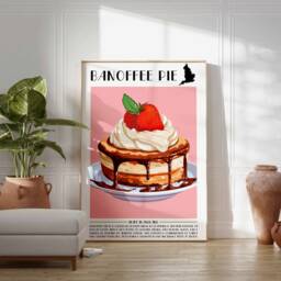 Banoffee Pie Food Poster, Dessert Art, Kitchen Decor, Bakery Baking Lover Gift - thumbnail 3