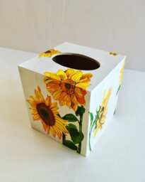 Square Kleenex Tissue Box Cover, Handmade Holder, Custom Dispenser, Rustic Sunflowers Cover - thumbnail 1