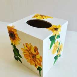 Square Kleenex Tissue Box Cover, Handmade Holder, Custom Dispenser, Rustic Sunflowers Cover - thumbnail 2