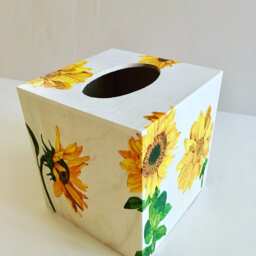 Square Kleenex Tissue Box Cover, Handmade Holder, Custom Dispenser, Rustic Sunflowers Cover - thumbnail 3