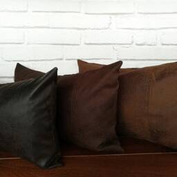 Brown Vegan Leather Lumbar Pillow Cover Decorative Stitch Accent - thumbnail 2