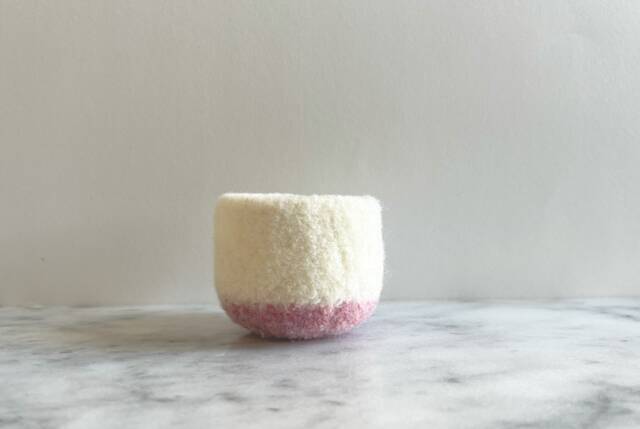 Felted Wool Bowl - Planter White & Pale Pink Jewelry Organizer Ring Dish - image 1
