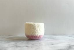 Felted Wool Bowl - Planter White & Pale Pink Jewelry Organizer Ring Dish - thumbnail 1