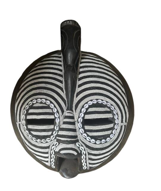 Handmade African Bird Wood Mask Beaded Tribal Wall Decor - 20In - image 1