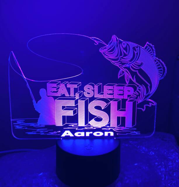 Fishing, Eat Sleep , Fish Love Heart 3D Custom Made Smart App Control Night Light Bluetooth, Music, 7&16M Colour Mobile App , Gift Led Lamp - image 1
