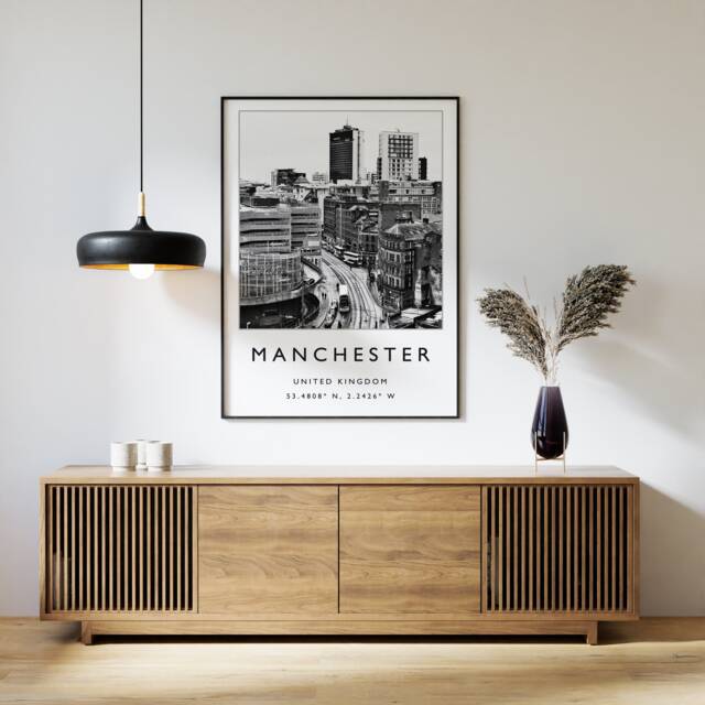Manchester Black & White Travel Poster Urban City Art Print - image 1