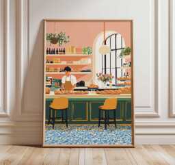 French Bakery Wall Art Print, Paris Caf?? Poster, Croissant Kitchen Decor, Barista Illustration, Cozy Bistro Breakfast Artwork - thumbnail 1