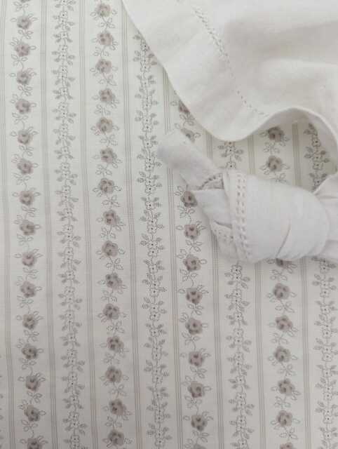 Neutral Floral Crib Sheet Beige Cotton, Roses & Stripes - image 1