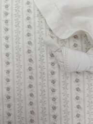 Neutral Floral Crib Sheet Beige Cotton, Roses & Stripes - thumbnail 1