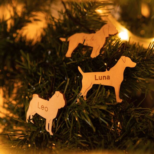 Personalized Dog Christmas Ornament Wooden Pet Memorial Bauble - Personalised Christmas Tree Decorations For Dog Lovers - image 1