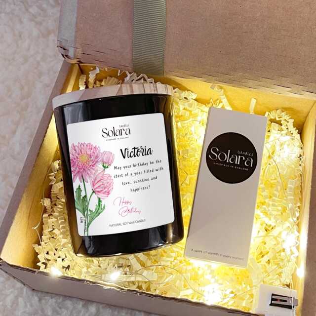 Personalised November Birth Flower Candle Gift Set, Month For Sister, Mum, Friend, Hand Poured Soy Wax, Birthday Idea - image 1