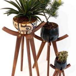 Plant Shelf Tall Stand Mid Century Modern Ceramic Pot Holder Tiered Lover Gift Housewarming Garden - thumbnail 2