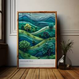 Shropshire Hills Travel Poster English Countryside Paper Craft Art - thumbnail 1