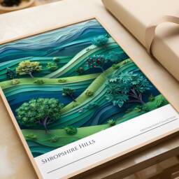 Shropshire Hills Travel Poster English Countryside Paper Craft Art - thumbnail 3