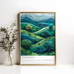 Shropshire Hills Travel Poster English Countryside Paper Craft Art - thumbnail 2