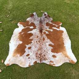 Genuine Brown & White Cow Skin Rug-Natural Hair On Brazilian Hide-Large Speckled Cowhide Area Rug-Authentic Rug-Gift For Christmas - thumbnail 4