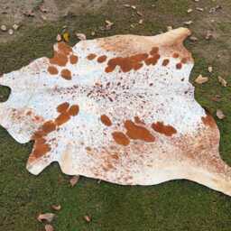 Genuine Brown & White Cow Skin Rug-Natural Hair On Brazilian Hide-Large Speckled Cowhide Area Rug-Authentic Rug-Gift For Christmas - thumbnail 3