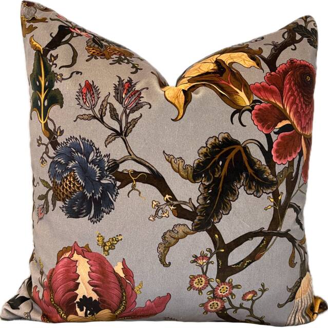 High End Luxury Designer Velvet Floral Grey Handmade Cushion Cover Interior Decorative - image 1