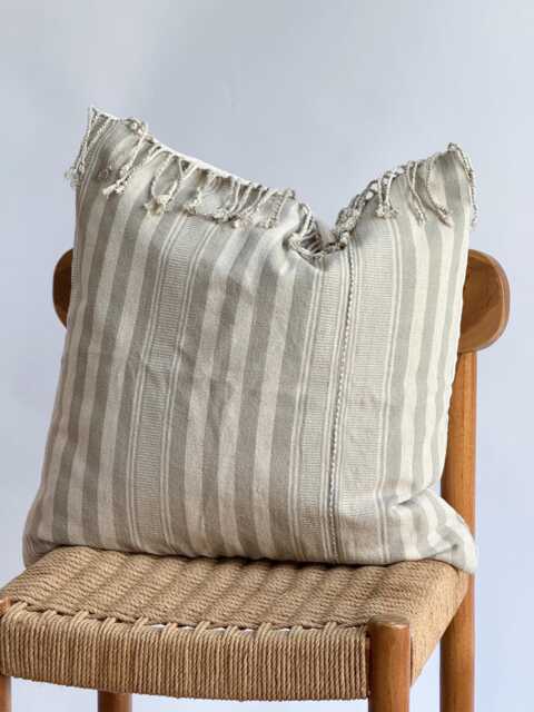 Handwoven Gray Striped Pillow Cover Vintage Karen Textile, Boho Farmhouse - 20x20 - image 1