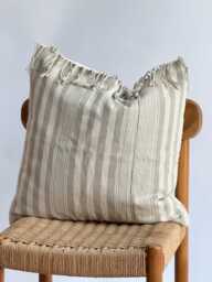 Handwoven Gray Striped Pillow Cover Vintage Karen Textile, Boho Farmhouse - 20x20 - thumbnail 1