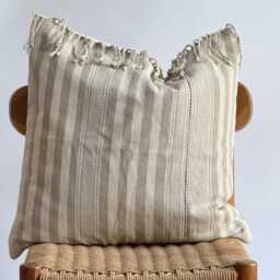 Handwoven Gray Striped Pillow Cover Vintage Karen Textile, Boho Farmhouse - 20x20 - thumbnail 2