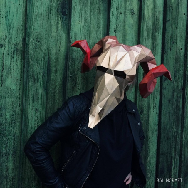 Ram Mask. - Demon/Devil/Skull Mask, Low Poly 3D Diy Papercraft Animal Template, Party, New Years & Masquerade Mask - image 1