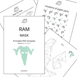 Ram Mask. - Demon/Devil/Skull Mask, Low Poly 3D Diy Papercraft Animal Template, Party, New Years & Masquerade Mask - thumbnail 3