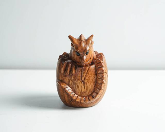 Baby Dragon Hatching From An Egg, Cute Dragon, Mystical Animal, Art, Wood Carving, Wooden Figurine, Gift For Mother, Housewarming - image 1